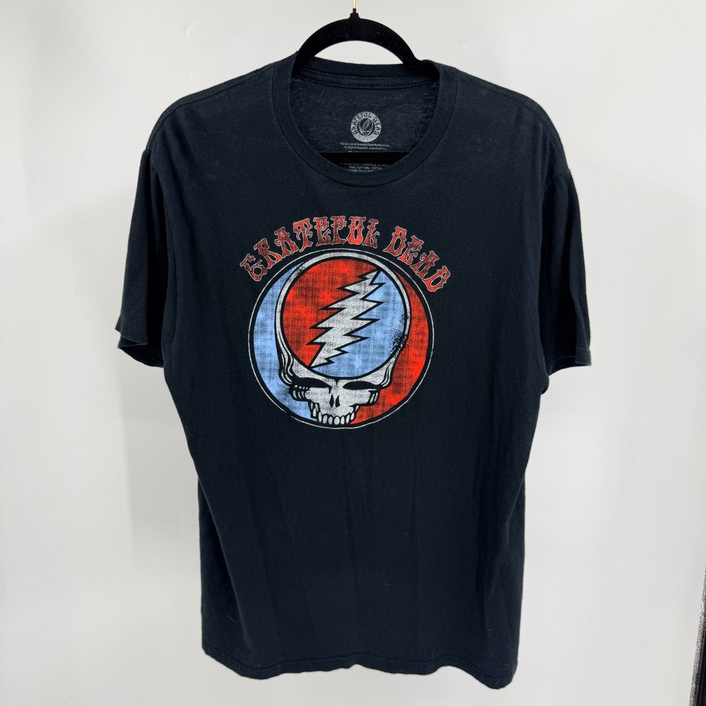 Grateful Dead Steal Your Face Logo Black T-Shirt Ripple Junction Mens Large‎ L